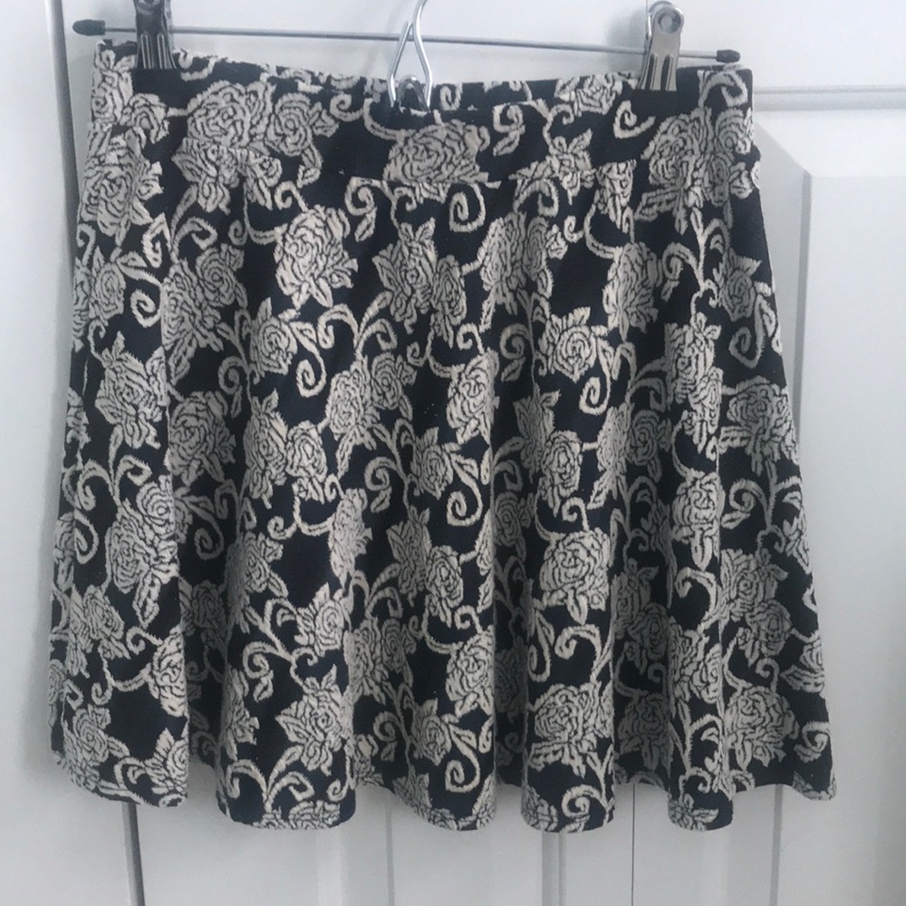 Rose Print Black and White Skater Skirt